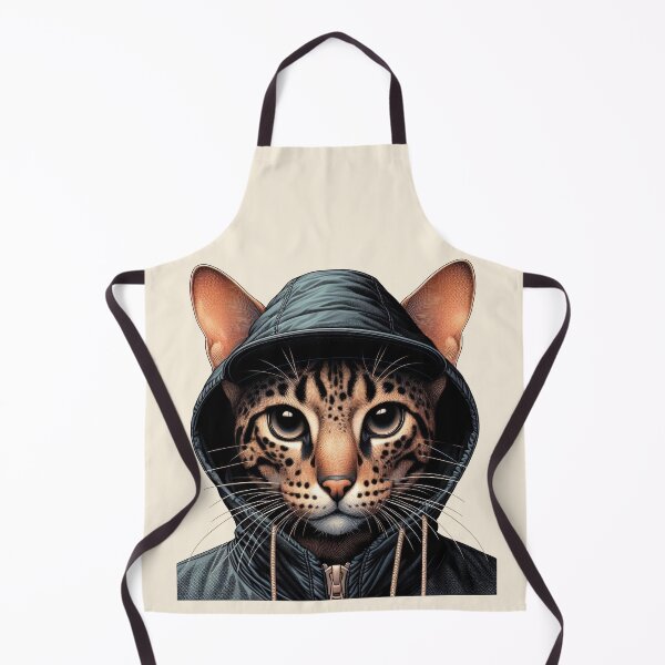 Item preview, Urban Cats #85 - Black Spotted Tabby Savannah Cat wearing a black hip hop windbreaker designed and sold by elektronen.