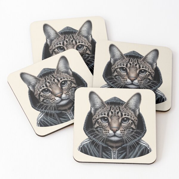 Item preview, Urban Cats #86 - Black Spotted Tabby Savannah Cat wearing a black hip hop windbreaker designed and sold by elektronen.