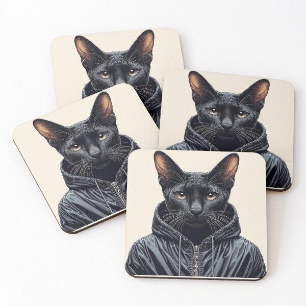Item preview, Urban Cats #87 - Black Savannah Cat wearing a black hip hop windbreaker designed and sold by elektronen.