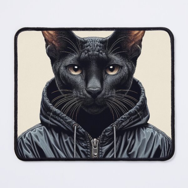 Item preview, Urban Cats #87 - Black Savannah Cat wearing a black hip hop windbreaker designed and sold by elektronen.