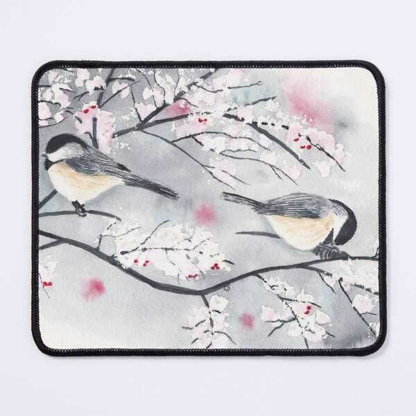 Item preview, Chickadees in Winter with Red Berries designed and sold by The Elderberry Blossom.