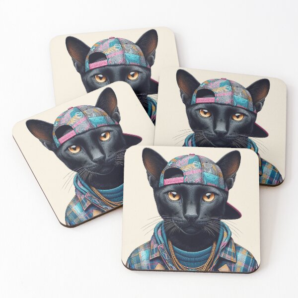 Item preview, Urban Cats #90 - Black Savannah Cat wearing hip hop clothes designed and sold by elektronen.