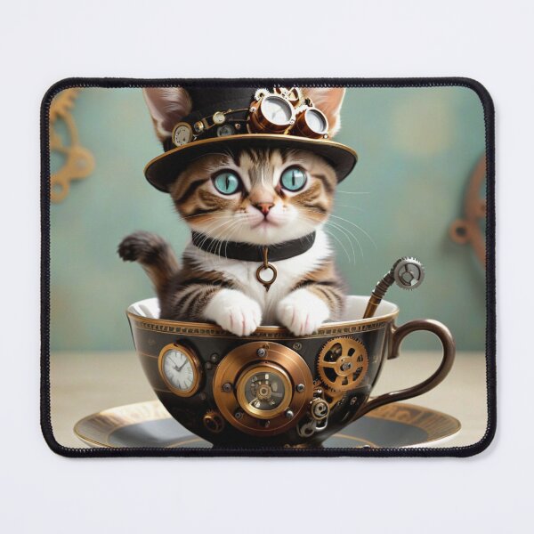 Item preview, Steampunk cat in teacup designed and sold by Mystical Widget Productions.
