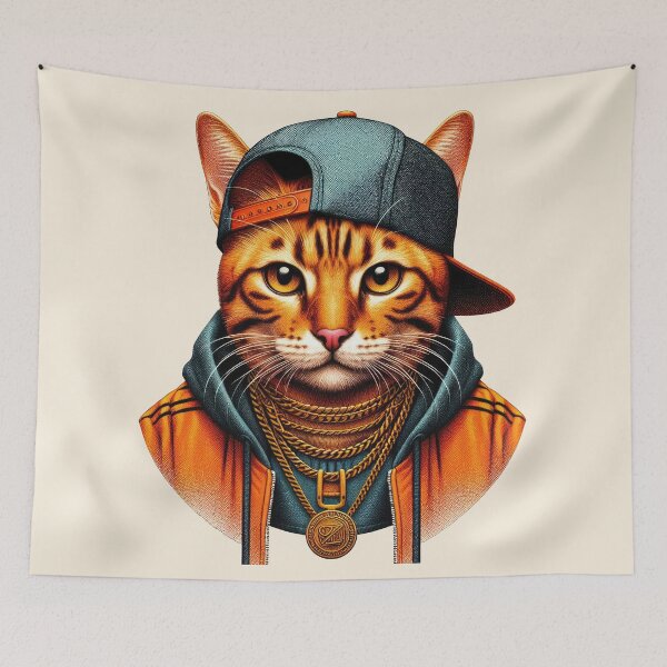 Item preview, Urban Cats #91 - Cinnamon Savannah Cat wearing hip hop clothes designed and sold by elektronen.