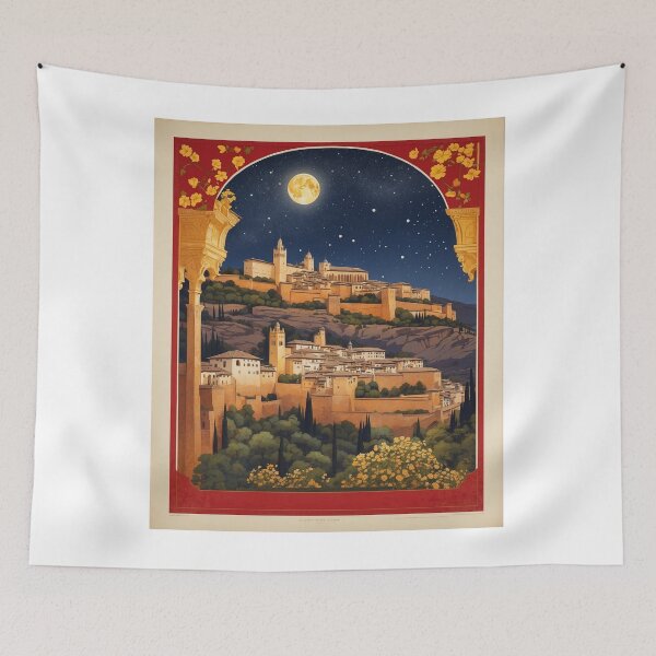 Item preview, Alhambra Pamplona Starry Night and Moon Spain Tourism Vintage Poster designed and sold by TravelersGems.