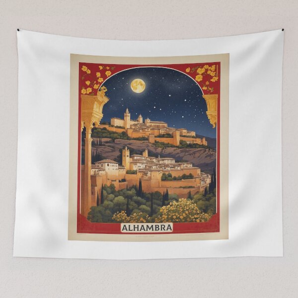 Item preview, Alhambra Pamplona Starry Night and Moon Spain Tourism Vintage Poster designed and sold by TravelersGems.