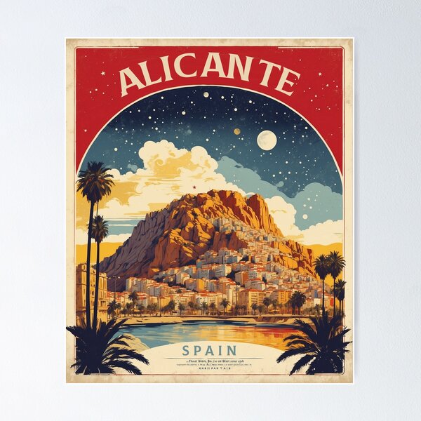 Item preview, Alicante Starry Night and Moon Spain Tourism Vintage Poster designed and sold by TravelersGems.