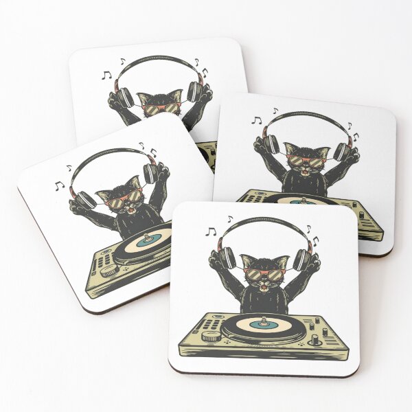 Item preview, Black Cat DJ Crazy Vintage Funny Cat designed and sold by ratchawoot.