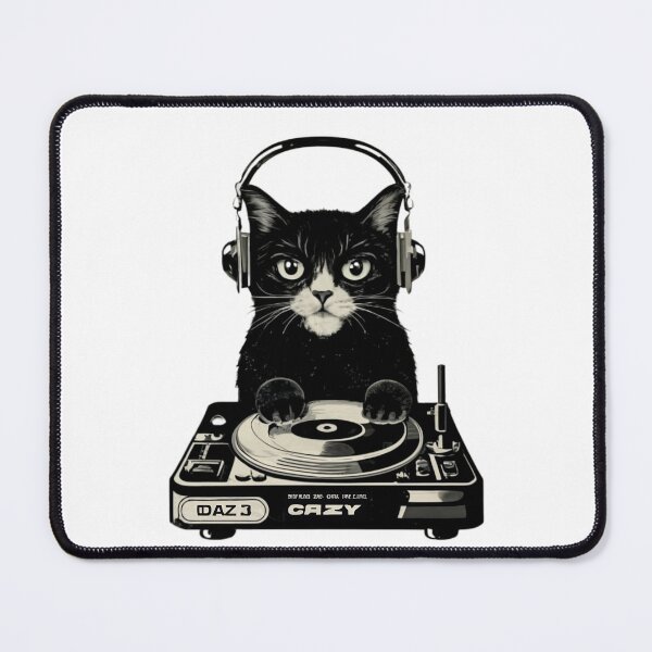 Item preview, Black Cat DJ Crazy Vintage Funny Cat designed and sold by ratchawoot.