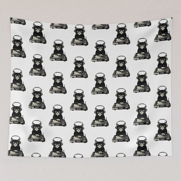 Item preview, Black Cat DJ Crazy Vintage Funny Cat designed and sold by ratchawoot.