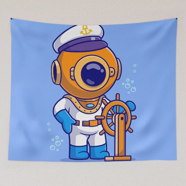 Item preview, "Nautical Explorer: Cute Diver Sailor Captain Steering Boat" designed and sold by hjian8219.