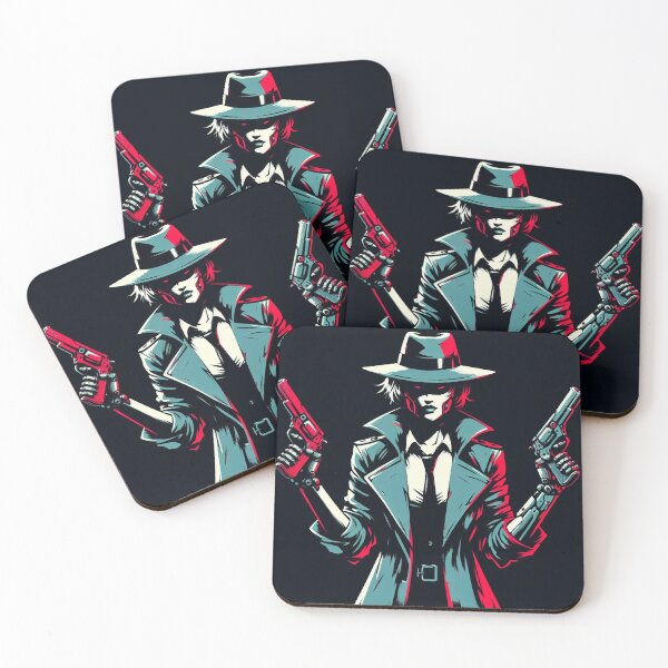 Item preview, Cyborg Woman Detective with Revolvers [neo noir, neon] designed and sold by RESToRAPTOR.