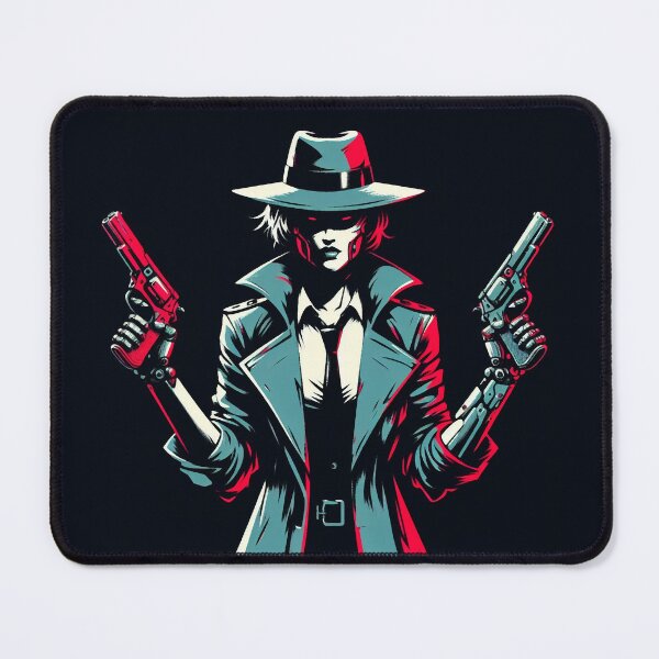 Item preview, Cyborg Woman Detective with Revolvers [neo noir, neon] designed and sold by RESToRAPTOR.