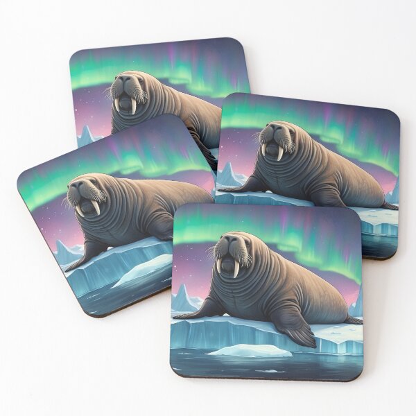 Item preview, Walrus on an iceberg and Northern Lights ( Aurora borealis ) of north pole designed and sold by Andrey-Myagkov.