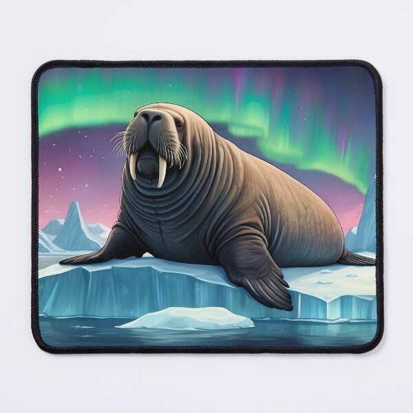 Item preview, Walrus on an iceberg and Northern Lights ( Aurora borealis ) of north pole designed and sold by Andrey-Myagkov.