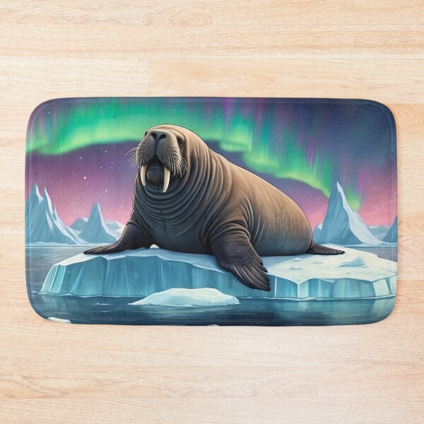 Item preview, Walrus on an iceberg and Northern Lights ( Aurora borealis ) of north pole designed and sold by Andrey-Myagkov.