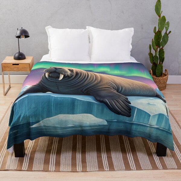 Item preview, Walrus on an iceberg and Northern Lights ( Aurora borealis ) of north pole designed and sold by Andrey-Myagkov.