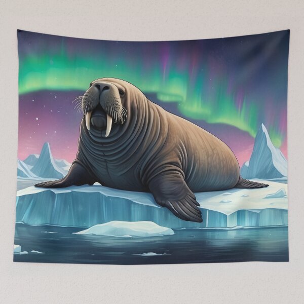 Item preview, Walrus on an iceberg and Northern Lights ( Aurora borealis ) of north pole designed and sold by Andrey-Myagkov.