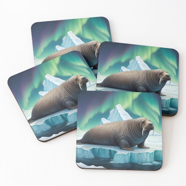 Item preview, Walrus on an iceberg and Northern Lights ( Aurora borealis ) of north pole designed and sold by Andrey-Myagkov.