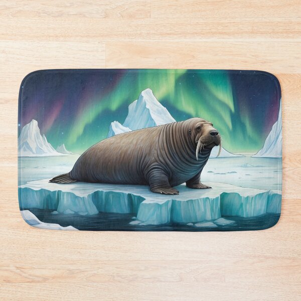 Item preview, Walrus on an iceberg and Northern Lights ( Aurora borealis ) of north pole designed and sold by Andrey-Myagkov.