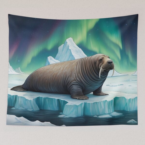 Item preview, Walrus on an iceberg and Northern Lights ( Aurora borealis ) of north pole designed and sold by Andrey-Myagkov.