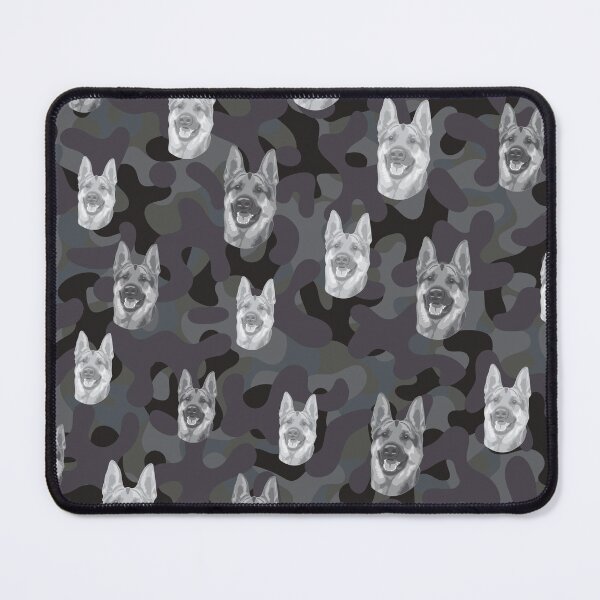 Item preview, Smiling German Shepherd Face And Camo Pattern Light-grey and Black designed and sold by DuFauna.