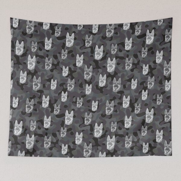 Item preview, Smiling German Shepherd Face And Camo Pattern Light-grey and Black designed and sold by DuFauna.