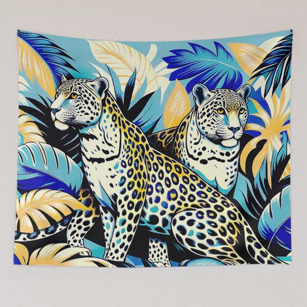 Item preview, Blue leopards in tropical leaves. designed and sold by veroniss.