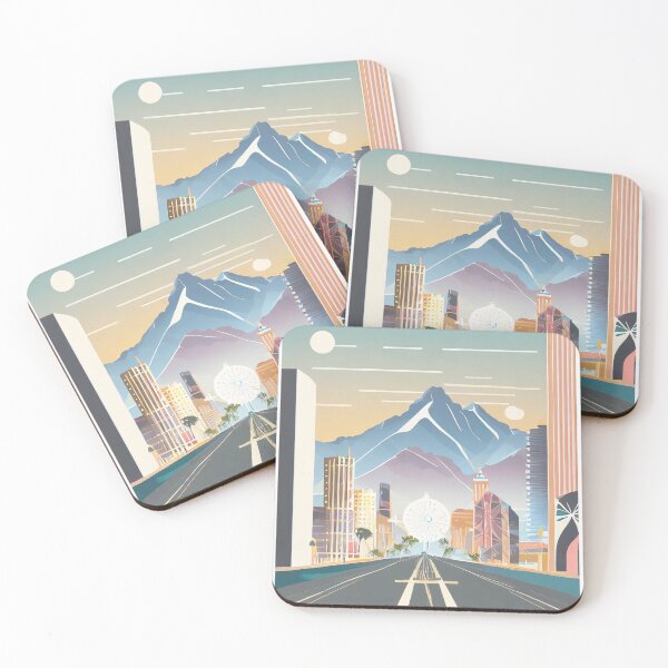 Item preview, Minimal Retro Travel Poster Vintage Las Vegas - Stylized Skyline and Mountain Scenery Poster designed and sold by pod24.