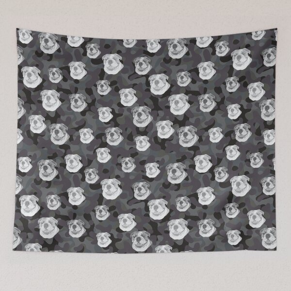 Item preview, Smiling English Bulldog Face And Camo Pattern Light-grey and Black designed and sold by DuFauna.