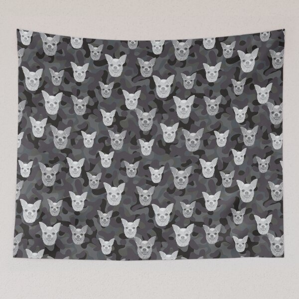 Item preview, Smiling Chihuahua Face And Camo Pattern Light-grey and Black designed and sold by DuFauna.