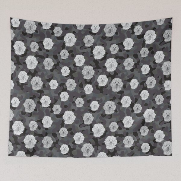 Item preview, Smiling Poodle Face And Camo Pattern Light-grey and Black designed and sold by DuFauna.