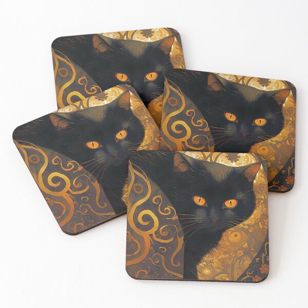 Item preview, Abstract Purr-fection, Klimt inspired Black Cat Art designed and sold by EmeraldeaArt.