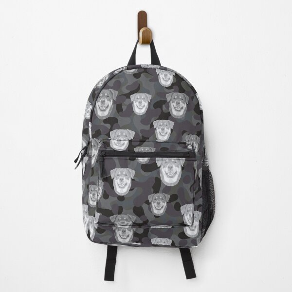 Item preview, Smiling Rottweiler Face And Camo Pattern Light-grey and Black designed and sold by DuFauna.