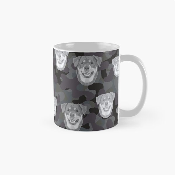 Item preview, Smiling Rottweiler Face And Camo Pattern Light-grey and Black designed and sold by DuFauna.