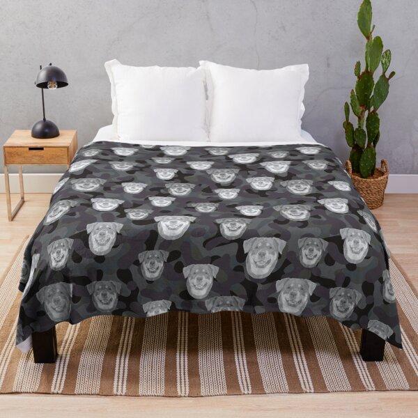 Item preview, Smiling Rottweiler Face And Camo Pattern Light-grey and Black designed and sold by DuFauna.