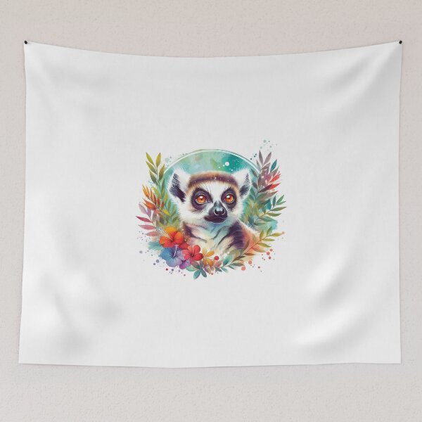 Item preview, Beautiful lemur with various colorful flowers and leaves designed and sold by Marcoshop10.