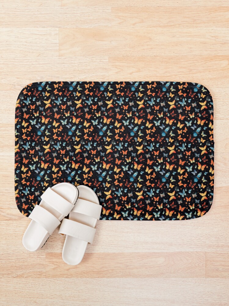 Thumbnail 1 of 6, Bath Mat, Colorful Butterflies Pattern designed and sold by CustomPrintHub.