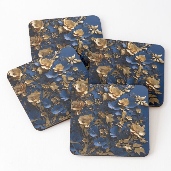 Item preview, Flowers in royal blue and gold - 3D relief pattern #39 designed and sold by GoldenEraArt.