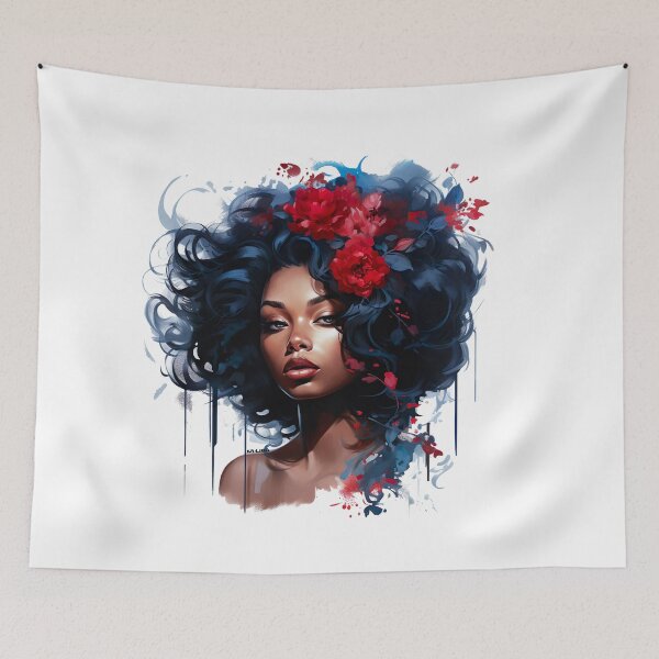Item preview, Beautiful woman with red flowers designed and sold by MarvinLiba.