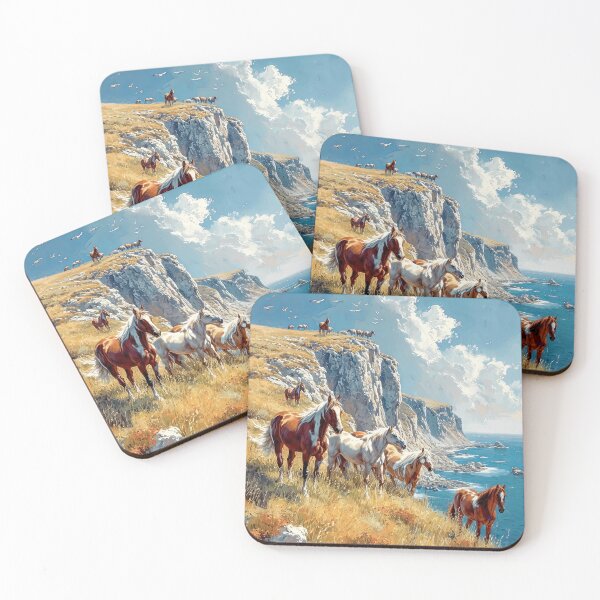 Item preview, Wild horses on cliffs landscape designed and sold by iguananick.