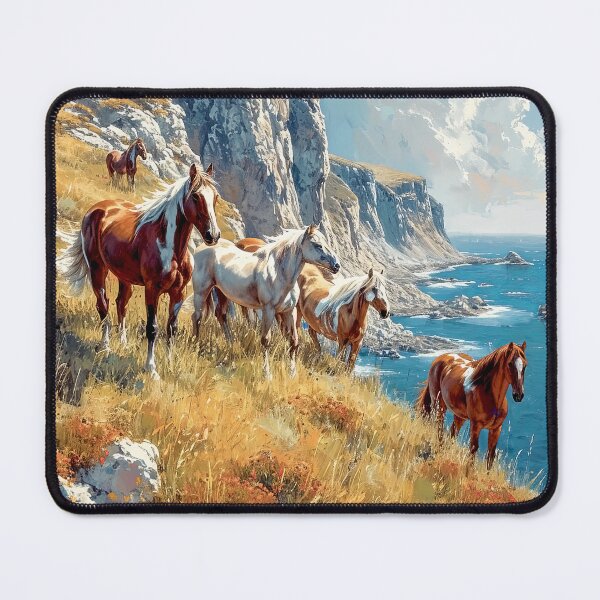Item preview, Wild horses on cliffs landscape designed and sold by iguananick.