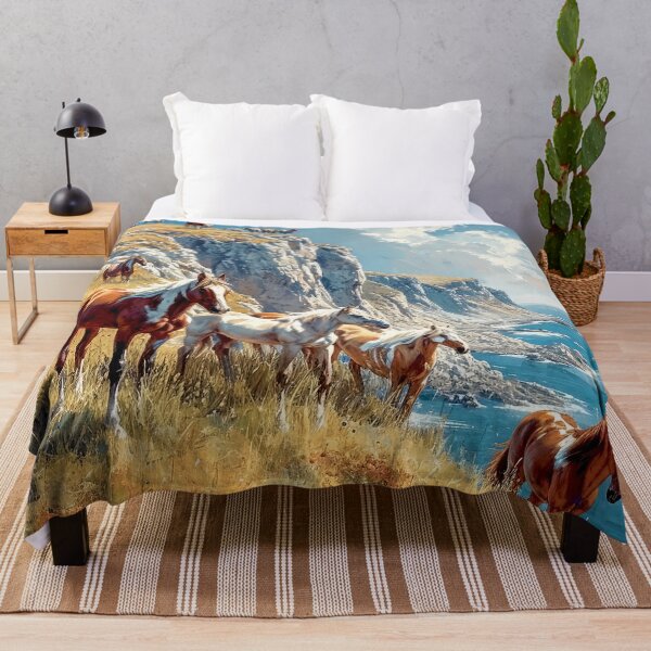 Item preview, Wild horses on cliffs landscape designed and sold by iguananick.