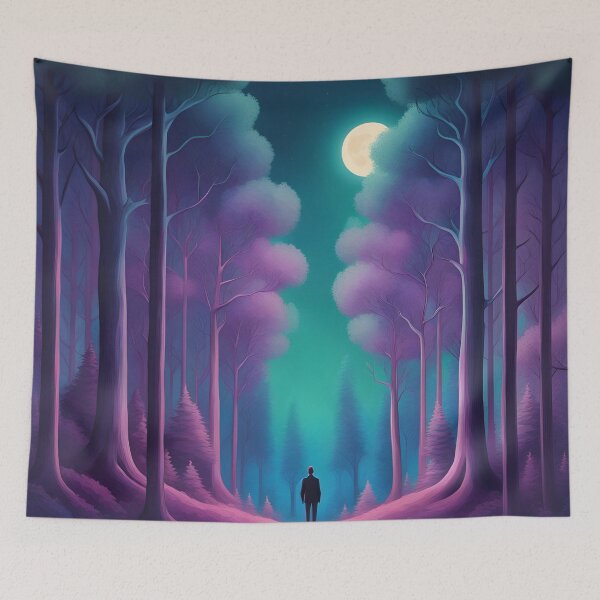Item preview,  Surreal Moonlit Forest - Glowing Trees Art Print designed and sold by JM-ESTONIA.
