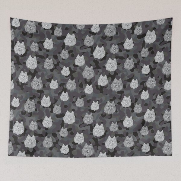Item preview, Smiling Pomeranian Face And Camo Pattern Light-grey and Black designed and sold by DuFauna.