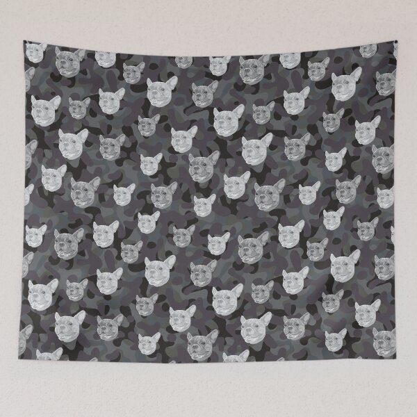 Item preview, Smiling French Bulldog Face And Camo Pattern Light-grey and Black designed and sold by DuFauna.