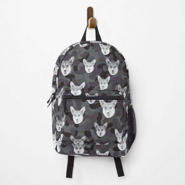 Item preview, Smiling Corgi Face And Camo Pattern Light-grey and Black designed and sold by DuFauna.