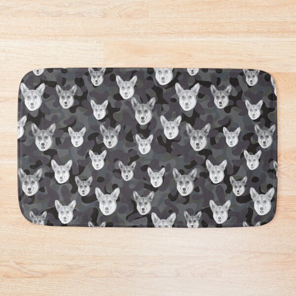 Item preview, Smiling Corgi Face And Camo Pattern Light-grey and Black designed and sold by DuFauna.