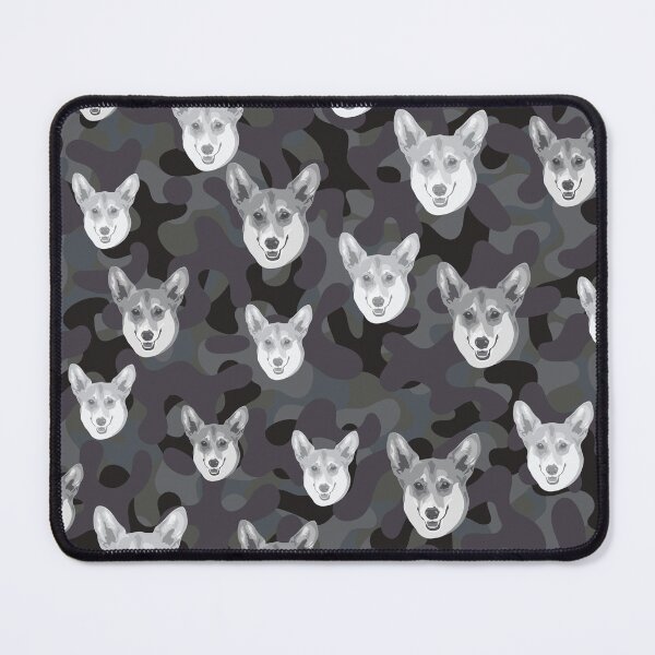 Item preview, Smiling Corgi Face And Camo Pattern Light-grey and Black designed and sold by DuFauna.