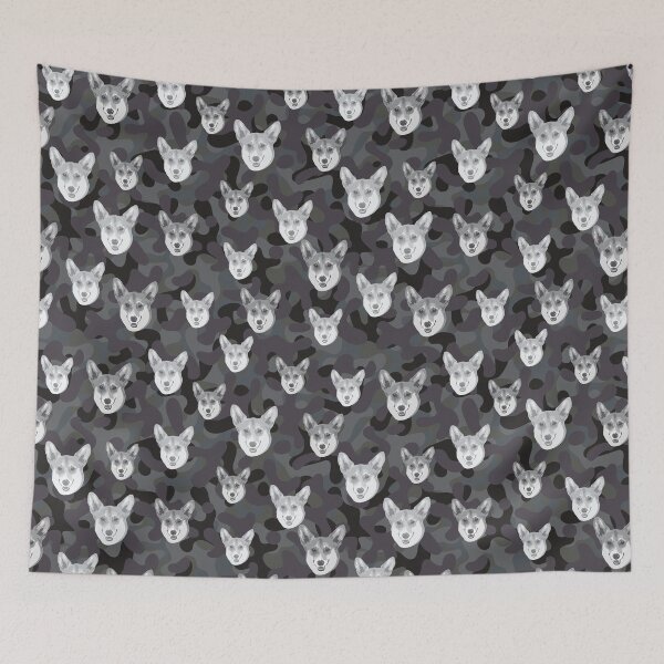 Item preview, Smiling Corgi Face And Camo Pattern Light-grey and Black designed and sold by DuFauna.